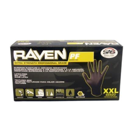 John Dylan Raven, Disposable Gloves, 6 mil Palm, Nitrile, Powder-Free, 2XL, Black JO2726